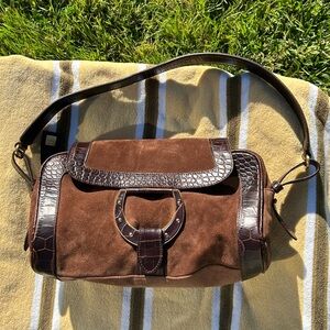 Vintage Max Mara Brown Suede Horseshoe Bag